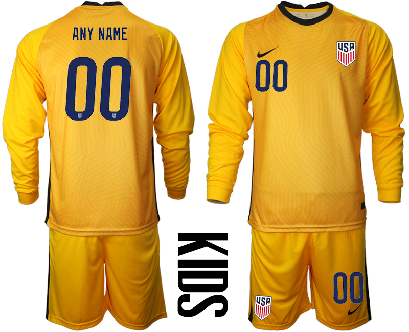 Youth 2020-2021 Season National team United States goalkeeper Long sleeve yellow customized Soccer Jersey